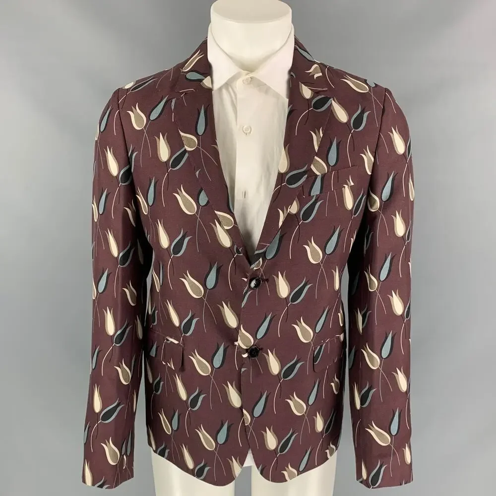 VALENTINO Size 38 Purple & Grey Floral Silk Notch Lapel Sport Coat